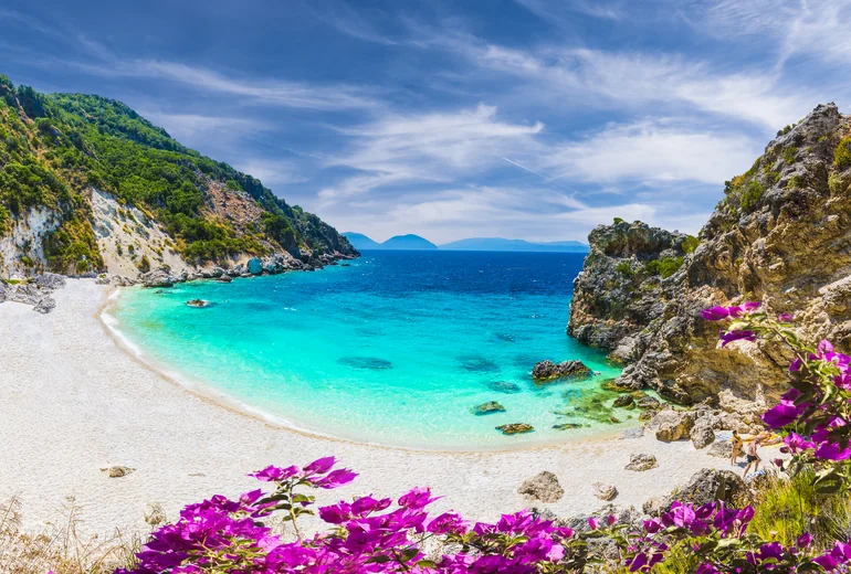 Corfu coastline with traditional architecture