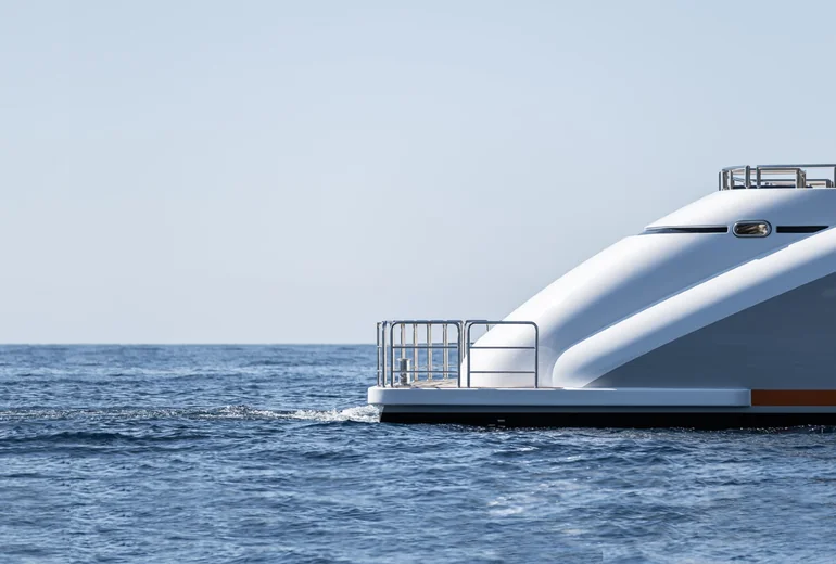Sailing yacht with crew working on deck