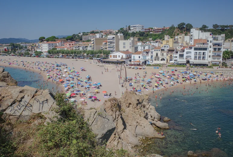 Blanes seafront on the Costa Brava with sailing boats offshore