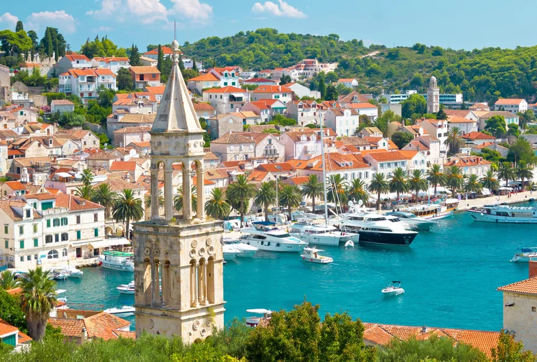 Hvar harbour with stone walls
