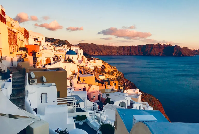 Mykonos harbour and old port at golden hour