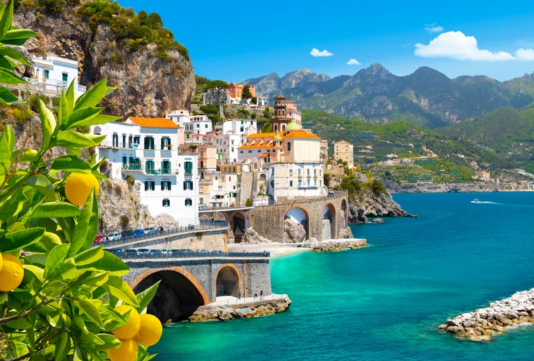 Italian Mediterranean coastline with cliff villages