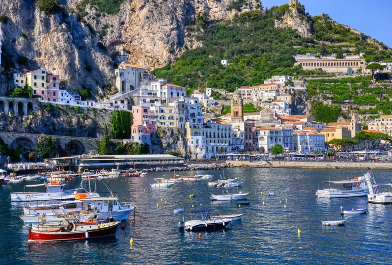 Italian seaside town with marina