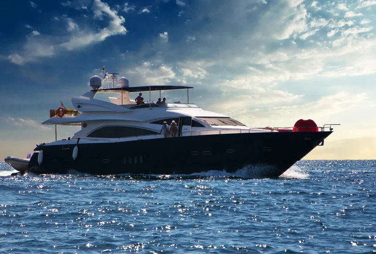 Yacht moored in tranquil Mediterranean bay