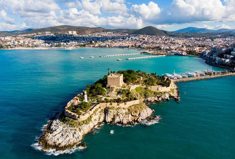 Sailing yacht entering a sheltered Turkish cove