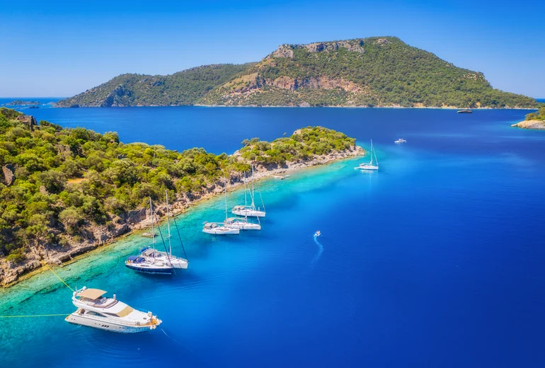 Wooden gulet at anchor in a Turkish bay
